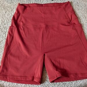 Women's Red High-Waisted Athletic Shorts